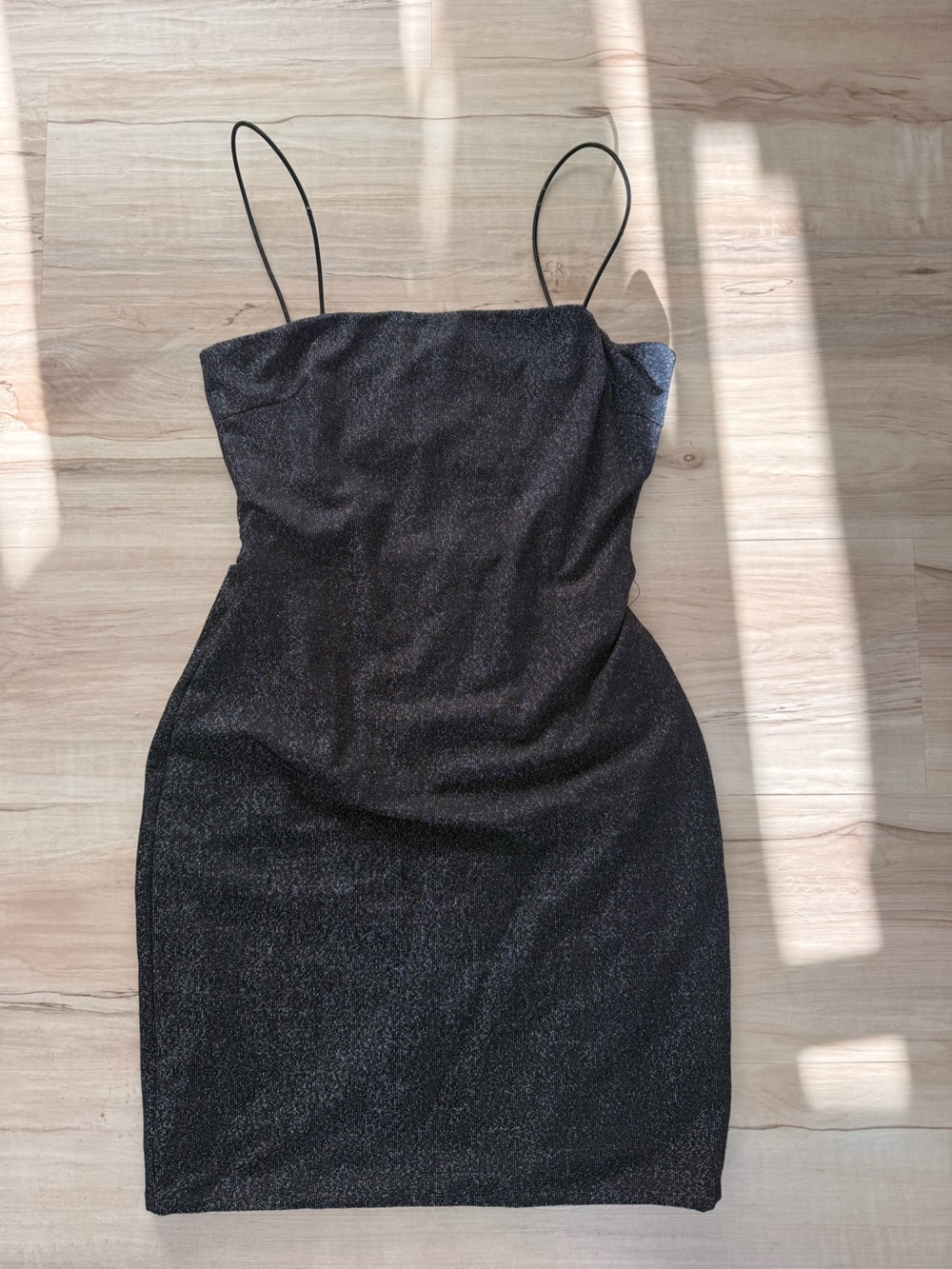 Shimmer Black Mini Slip Dress with Thin Straps